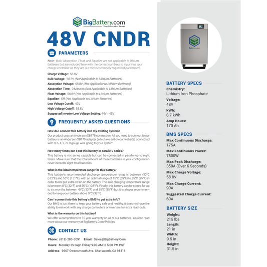48V CNDR All-in-One OFF-Grid KIT | 170Ah | 8.7kWh | LIFEPO4 Power Block | Lithium Battery Pack|Ships in 3-6 Weeks
