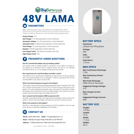 48V LAMA|115AH|5.3KWH|LIFEPO4 Power Block|Lithium Battery Pack|Currently On Backorder!