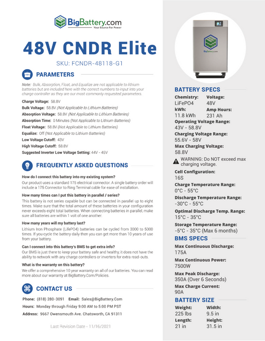 48V Off Grid Home CNDR System Elite - Growatt 6K + 11.8kWh CNDR Elite Battery | 231Ah | LIFEPO4 Power Block | Lithium Battery Pack + Inverter + Cables|Ships in 3-8 Weeks