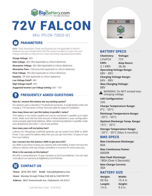 72V FLCN|112AH|8.4KWH | LIFEPO4 Power Block|Lithium Battery Pack | 3-8 Weeks Ship Time