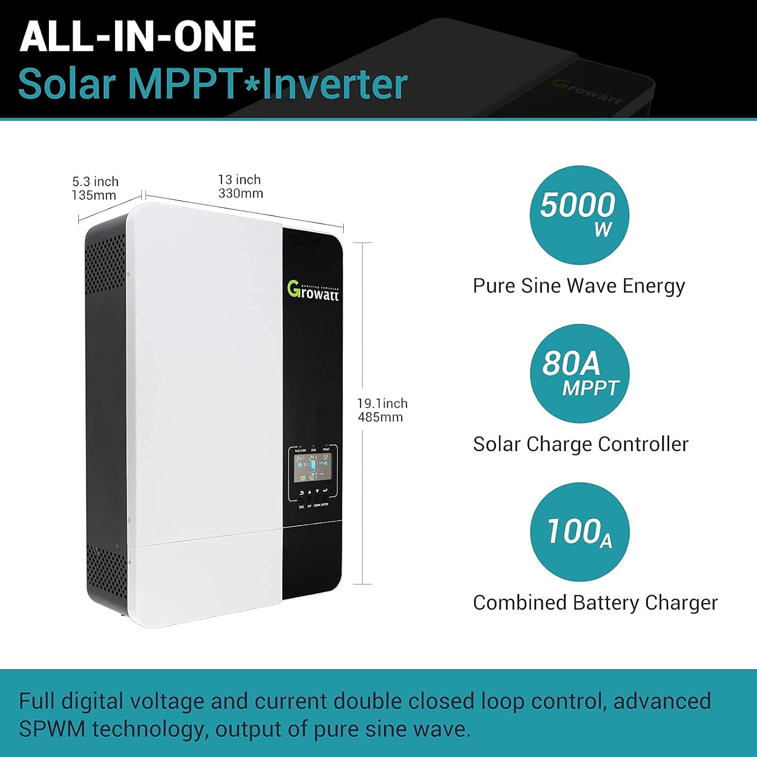 GROWATT 5KW 48VDC, Off-Grid Solar Inverter 240 VAC, Stackable