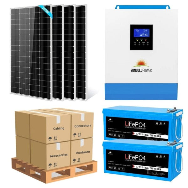 Complete Off-Grid Solar Kit - 3,000W 120V/24VDC [5.12-7.2kWh Battery Bank] + 4 x 200W Solar Panels | Off-Grid, Mobile, Backup [RPK-PLUS]