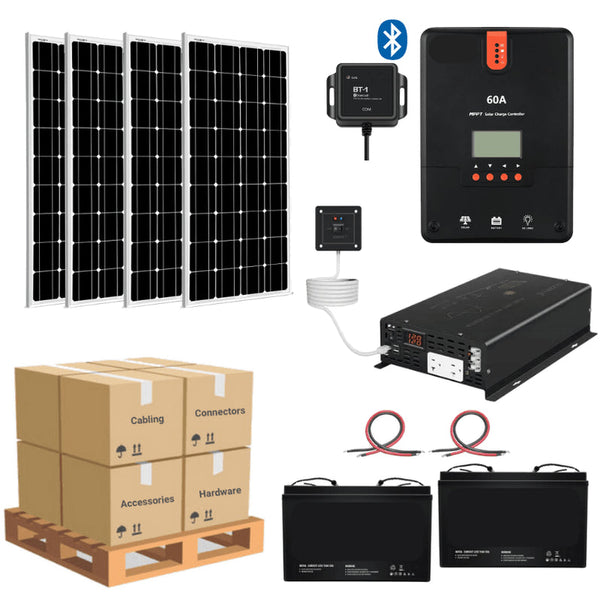 Complete Solar Panel Kit - 2,000W Pure Sine Inverter + [12V Battery Bank] + 4 x 200W Mono Solar Panels | Off-Grid, Mobile, Backup [LPK-MAX]