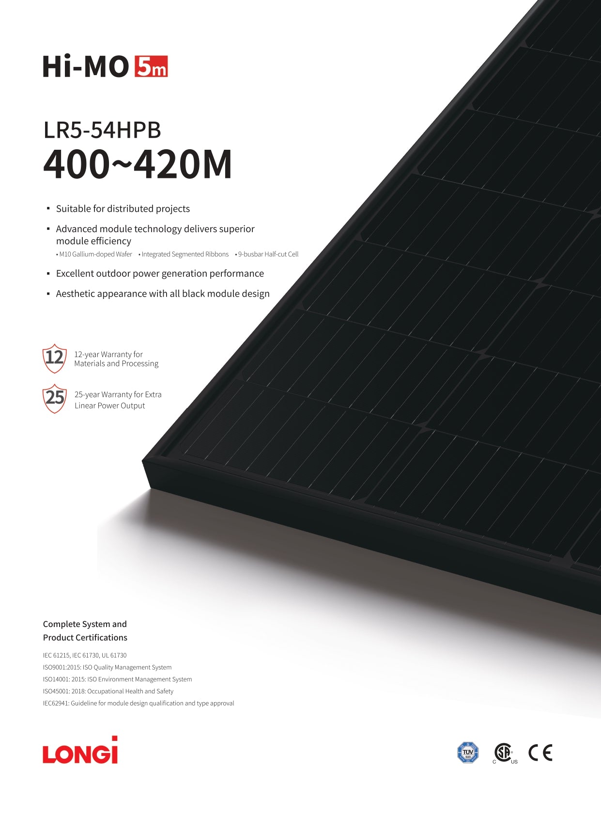Longi - 36x Panels - 405W - LR5-54HPB-405 - Mono - Black - 54 Cell