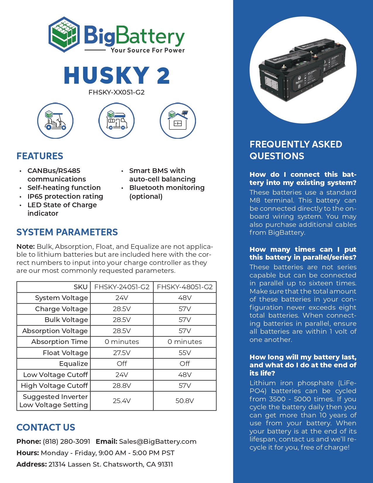 48V HUSKY 2 | 100Ah |  5.12kWh | LIFEPO4 Power Block | Lithium Battery Pack