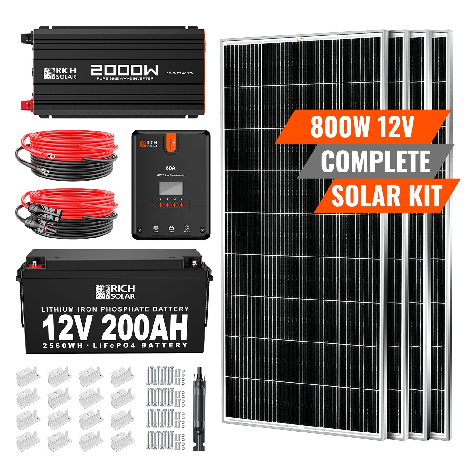 800 Watt Complete Solar Kit Off-Grid Kit for Small Houses & RV (2560WH ...