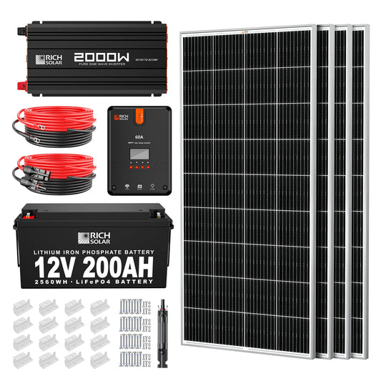 800 Watt Complete Solar Kit Off-Grid Kit for Small Houses & RV (2560WH) 120/240V Output + 4 x 200W Solar panels
