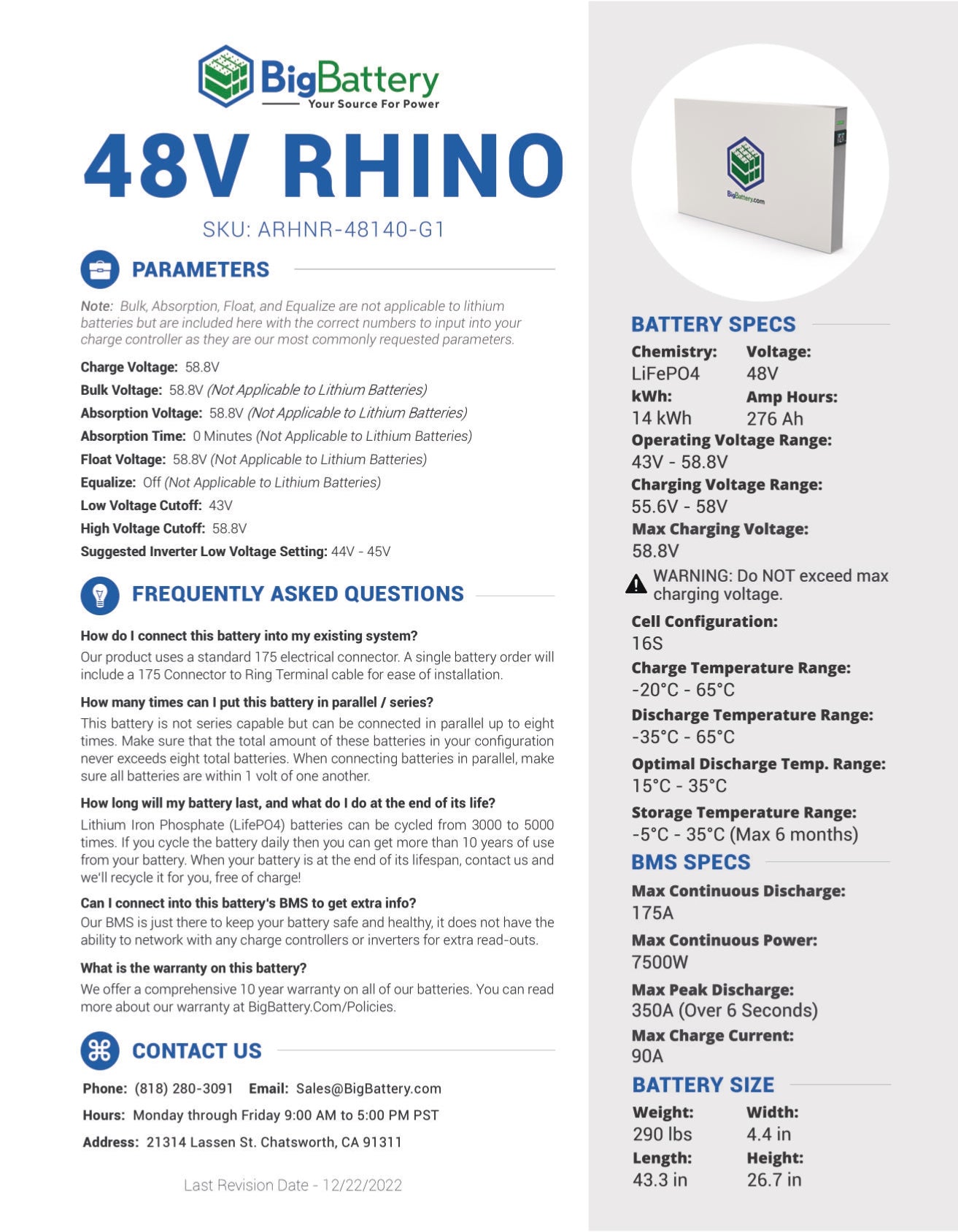 48V 14kWh RHINO – FREE GROWATT 3kW Inverter