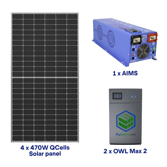 Complete Off-Grid Solar Kit - 4,000W 120/240V Output / 12VDC + 2x 12V OWL MAX  2 + 1920 Watts Solar | Off-Grid, Mobile, Backup