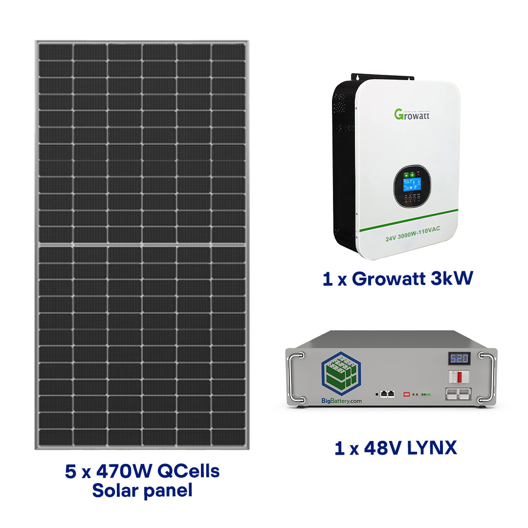 Complete Off-Grid Kit for Small House / Cottage (5.3kWH) 120/240V Output / 48V Battery Bank + 5 x 470W Solar panels