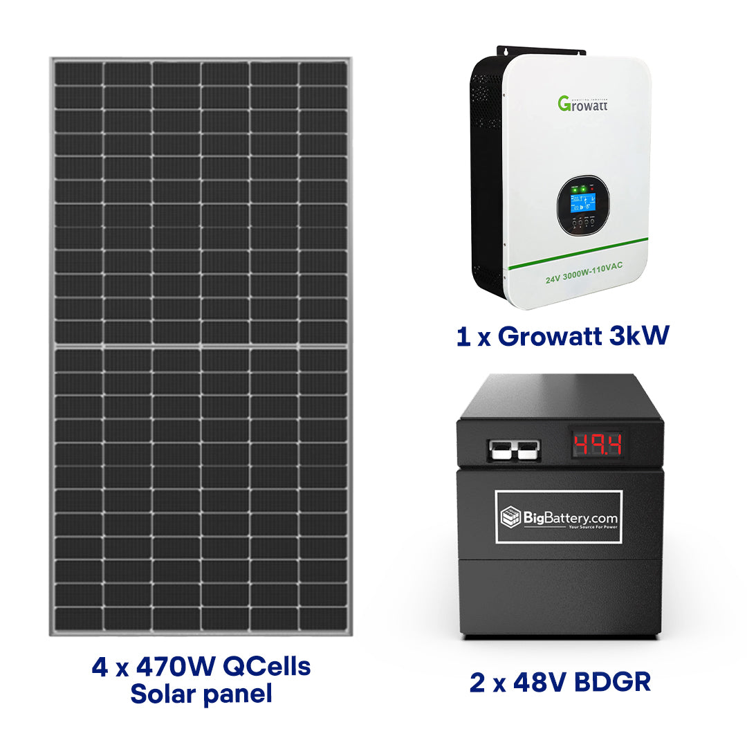 Complete Off-Grid Kit for Small House - 4000W 120/240V Output / 48V BDGR 2 Big Battery Battery + 4 x 470W Solar panels