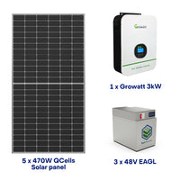 Complete Off-Grid Kit for Small House / Cottage (4.608kWH) 120/240V Output / 48V Battery Bank + 5 x 470W Solar panels