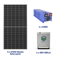 Complete Off-Grid Solar Kit - 6,000W 120/240V Output / 48V [6kWh  x 1 x 48V GRILA] + 4 x 470W Solar Panels | Off-Grid, Mobile, Backup
