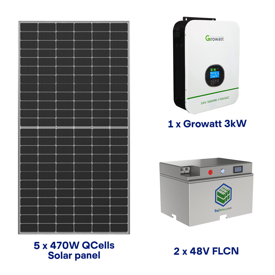 Complete Off-Grid Kit for Small House (6.12kWH) 120/240V Output / 48V Battery Bank + 5 x 470W Solar panels