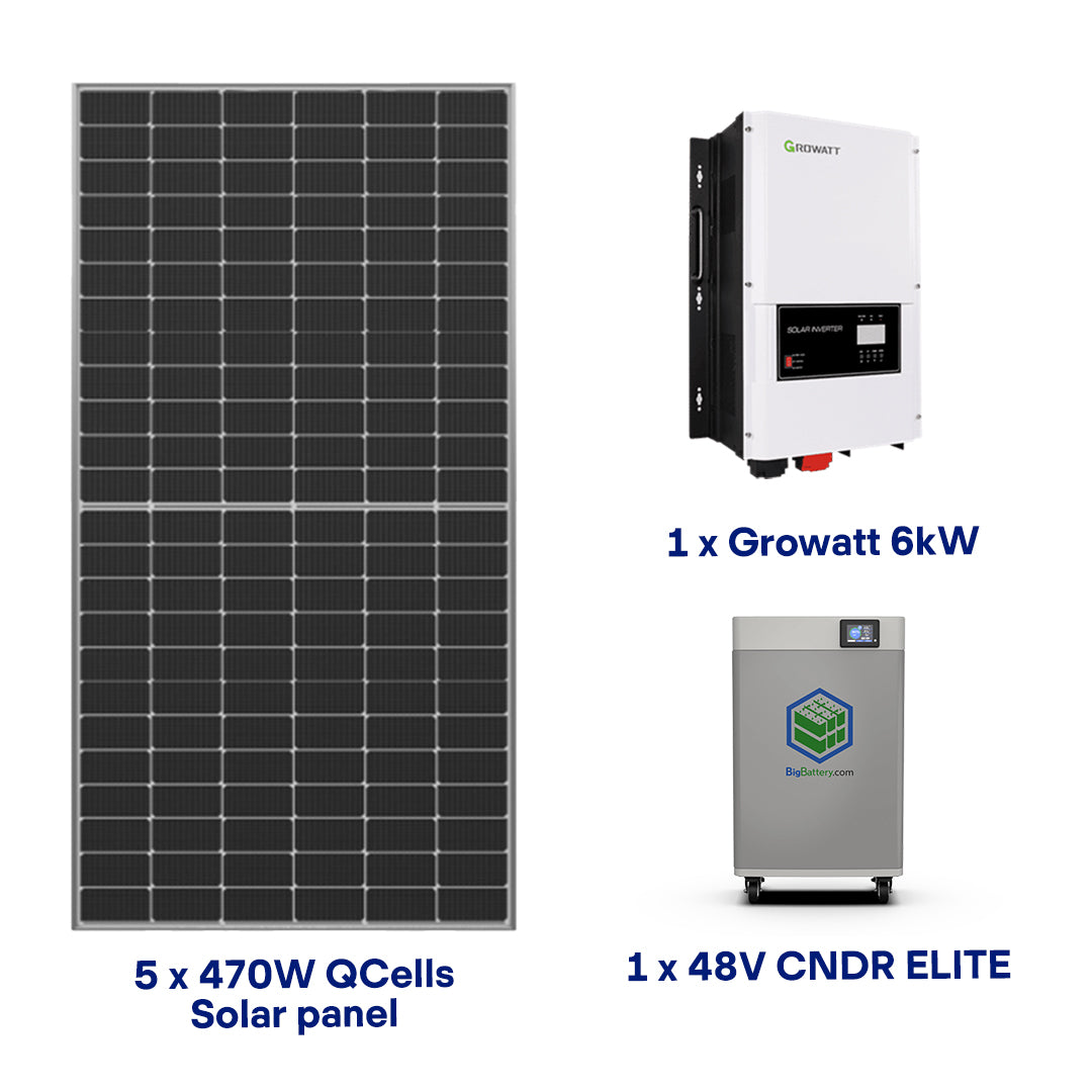 Complete Off-Grid Solar Kit - 6,000W 120/240V Output / 48V [11.8kWh Lithium Battery Bank] + 5 x 470W Solar Panels