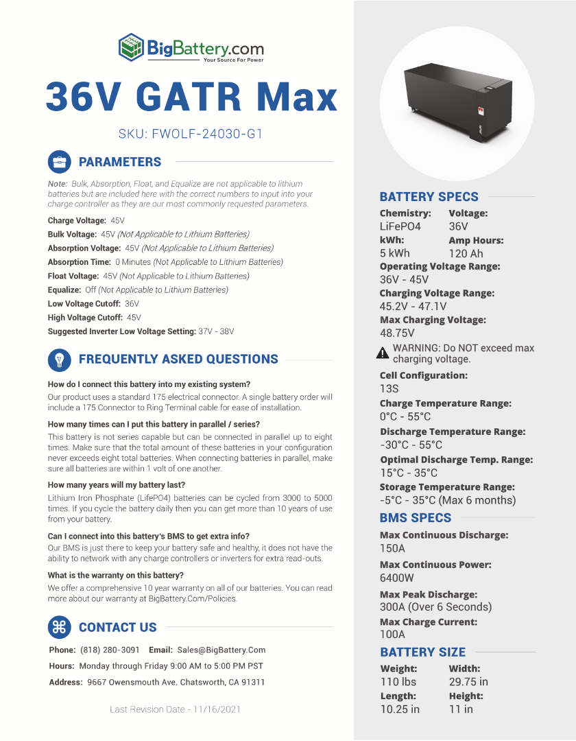 36V GATR Max Kit｜120Ah｜5kWh｜LIFEPO4 Power Block | Lithium Battery Pack｜3-8 Weeks Ship Time