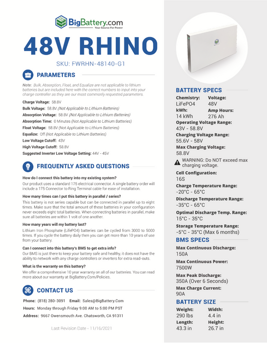 48V Off Grid Home Rhino System Power Plus - Growatt 12K + 28kWh RHINO Battery｜LIFEPO4 Power Block｜Inverter + Lithium Battery Pack｜3-8 Weeks Ship Time