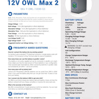 12V OWL MAX 2 | 228AH | 3.018KWH | Lithium Battery Pack｜LIFEPO4 Power Block | 1-5 Days Ship Time