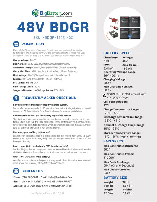 48V BDGR Kit｜192Ah｜8.4KWH | NMC Power Block｜Lithium Battery Pack｜Currently On Backorder